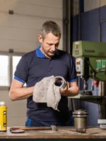 Monteur maakt gebruik van Lavans automotive poetsdoek