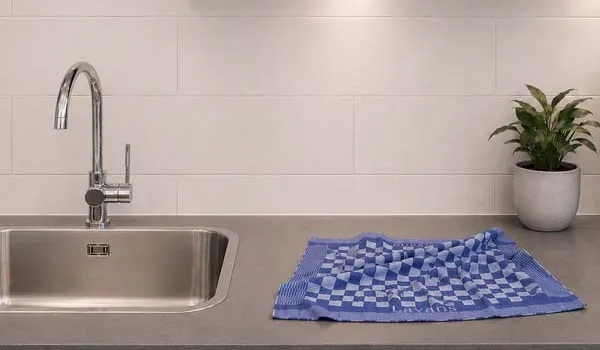 Sfeerfoto van een theedoek die in een keuken ligt