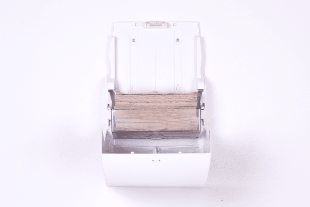 Binnenaanzicht van de vouwhanddoekjes in onze Design automaat