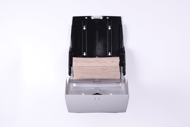 Binnenaanzicht van de vouwhanddoekjes in onze Design automaat